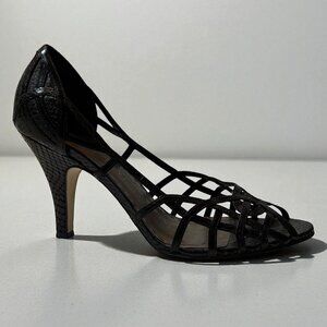 Black Snakeskin-Patterned Strappy Heels By Gianni Bini Womens Peep-Toe Style 9.5